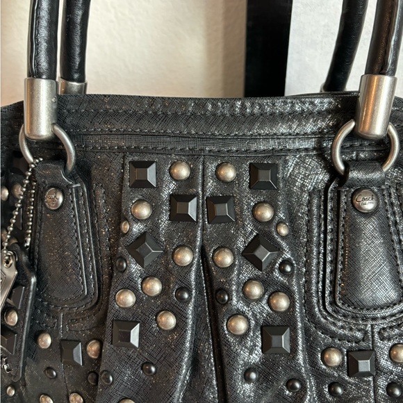 COACH LIMITED EDITION"KRISTIN" GUNMETAL STUDDED PLEATED LEATHER HANDBAG 15360 - Picture 7 of 9